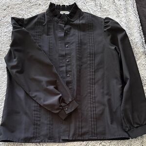 Black Long-Sleeve Pintuck Shirt